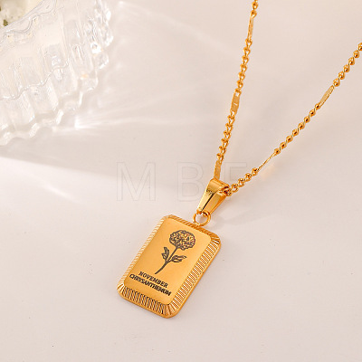 304 Stainless Steel Birth Flower Tag Pendant Necklaces for Women WG25FDF-11-1