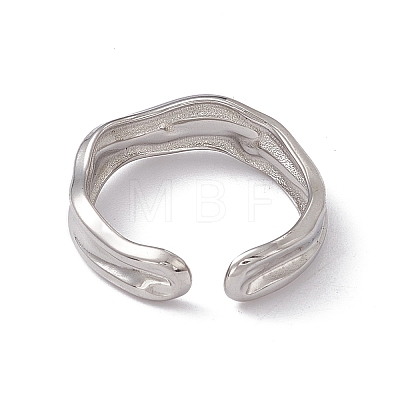 Non-Tarnish 304 Stainless Steel Twist Wave Open Cuff Ring for Women X-RJEW-C045-23P-1