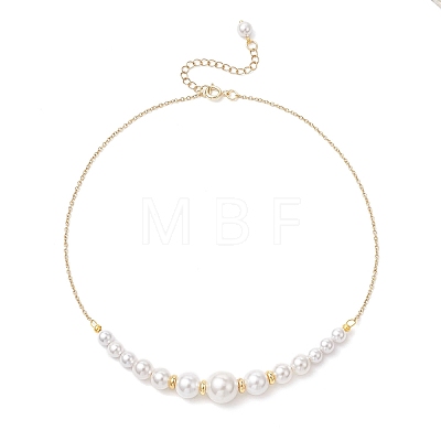 Round White Shell Pearl Graduated Beaded Necklaces for Women NJEW-JN05305-1