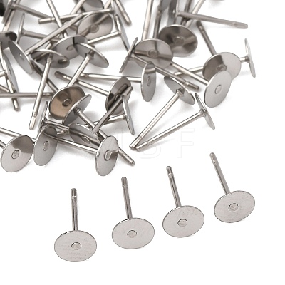 Tarnish Resistant 316 Surgical Stainless Steel Flat Round Blank Peg Stud Earring Settings STAS-R073-06-1