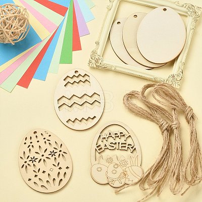 5 Sets 5 Styles DIY Easter Egg Shape Wood Pendant Decorations DIY-CJ0002-18-1