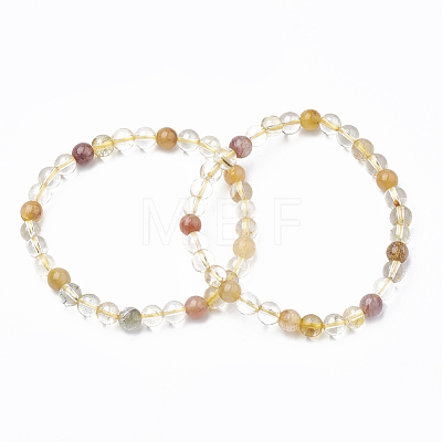 Natural Rutilated Quartz Beaded Stretch Bracelets G-T104-30-1