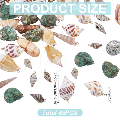 45Pcs Copper Wire Wrapped Natural Spiral Shell Pendants PALLOY-WR00033-1