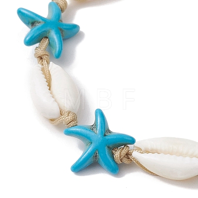 Natural Mixed Cowrie Shell with Synthetic Turquoise Beaded Anklets AJEW-AN00596-04-1