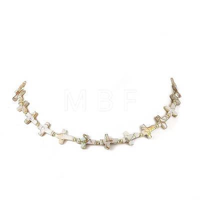 Drawbench Style Natural Freshwater Shell Religion Cross Beaded Necklaces for Women NJEW-JN06648-1