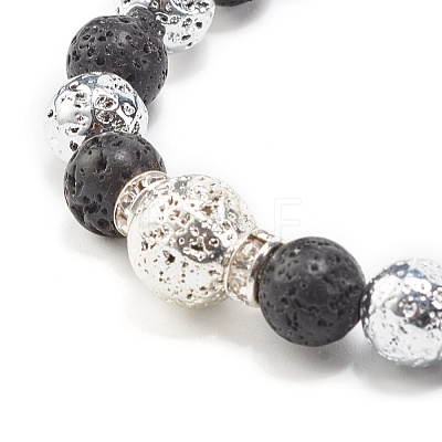 Electroplated Natural Lava Rock Round Beads Essential Oil Anxiety Aromatherapy Bracelets BJEW-JB06923-1