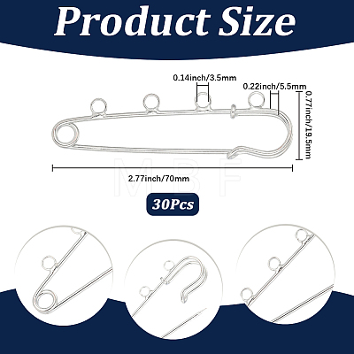 30Pcs Iron Brooch Findings IFIN-SC0002-10B-P-1