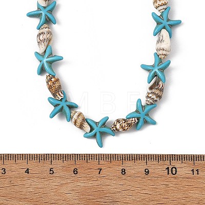 Ocean Natural Spiral Shell & Dyed Synthetic Turquoise Starfish Beaded Necklaces NJEW-JN06305-1