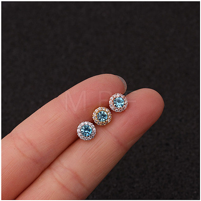 316L Surgical Stainless Steel Micro Pave Sky Blue Cubic Zirconia Cartilage Earrings WG35DE6-02-1