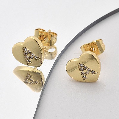 Rack Plating Brass Micro Pave Clear Cubic Zirconia Stud Earrings EJEW-K299-01G-A-1