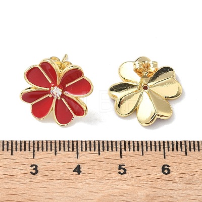 Flower Brass Enamel Stud Earrings EJEW-C177-01G-01-1
