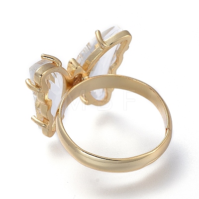 Adjustable Brass Glass Finger Rings RJEW-P148-A01-09-1