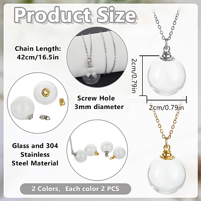 4Pcs 2 Colors Clear Glass Openable Round Bottle Pet Urn Ashes Pendant 304 Stainless Steel Cable Chain Necklaces NJEW-DR00027-1