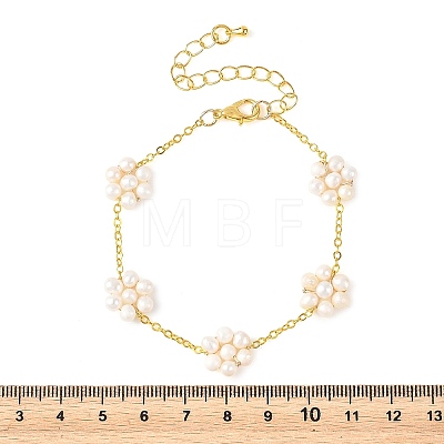 Natural Cultured Freshwater Pearl Beaded Flower Link Chain Bracelets BJEW-JB14325-1