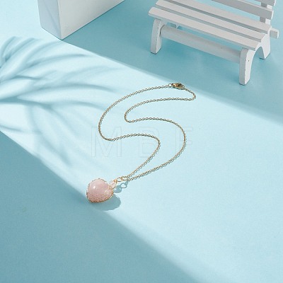 Copper Wire Wrapped Natural Rose Quartz Heart Pendant Necklaces NJEW-JN03971-01-1