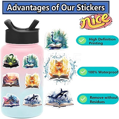 50Pcs Magic Book Theme PVC Plastic Sticker PW-WGA7961-01-1