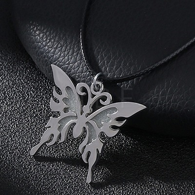 Glow in the Dark Luminous Stainless Steel Butterfly Pendant Necklaces PW-WG86035-01-1