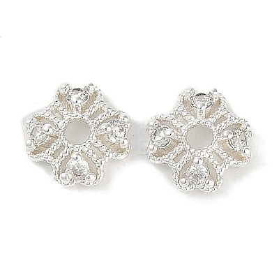 Brass Micro Pave Clear Cubic Zirconia Bead Caps KK-I719-06S-1