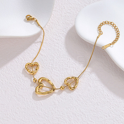 304 Stainless Steel Heart Snake Chain Bracelets for Women WG0154D-01-1