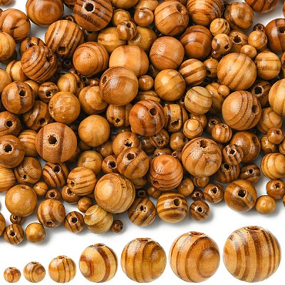 60Pcs Round Natural Wood Beads WOOD-YW0001-58A-1