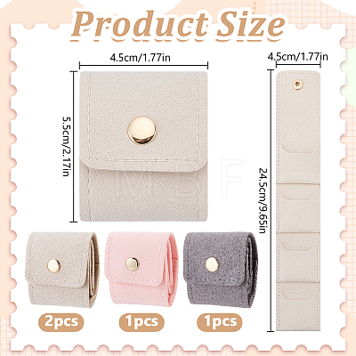 4Pcs 3 Colors 4-Pocket PU Leather Jewelry Rolls with Golden Tone Metal Snap Buttons ABAG-DR0001-18-1