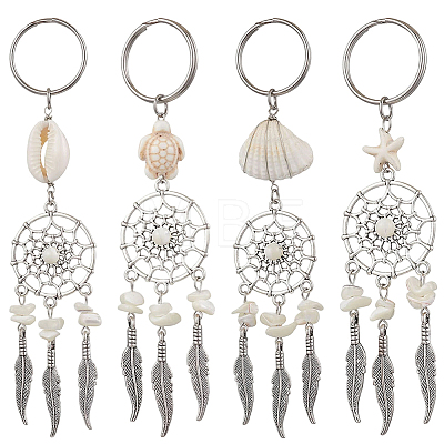2 Sets Tibetan Style Alloy with Natural Shell & Synthetic Turquoise Keychains KEYC-SP0001-33-1