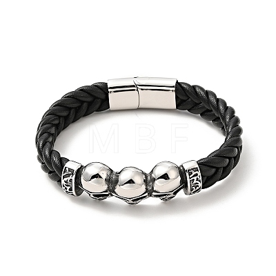 304 Stainless Steel Beaded Link Bracelet with Magnetic Clasp for Men Women BJEW-C021-22-P-1