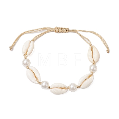 Natural Shell & Acrylic Pearl Braided Bead Bracelets for Women BJEW-JB11262-02-1