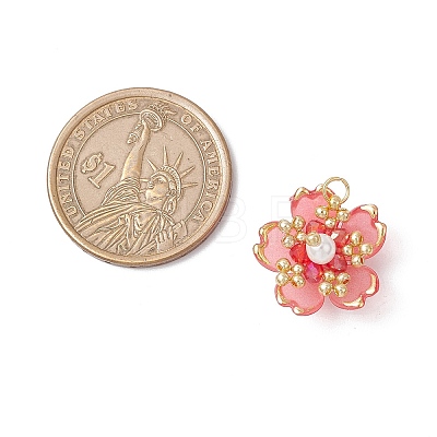 Handmade Glass Seed Beaded Sakura Pendants PALLOY-MZ00763-04-1