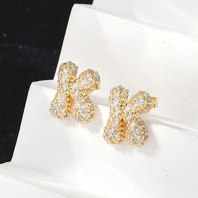 Brass Micro Pave Cubic Zirconia Stud Earrings EJEW-Z091-04G-K-1