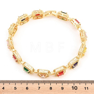 Square Brass Micro Pave Clear Cubic Zirconia and Glass Link Chain Bracelets BJEW-T025-04G-02-1