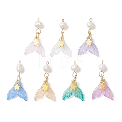 Spray Painted Glass & Natural Pearl & Alloy Pendants PALLOY-JF05240-1