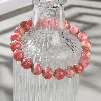 Natural Argentina Rhodochrosite Beaded Stretch Bracelets BJEW-L700-01C-1