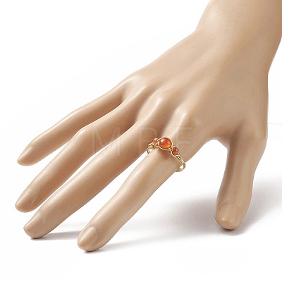 Natural Carnelian Round Braided Beaded Finger Ring RJEW-JR00550-01-1