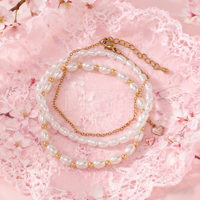 3Pcs 3 Styles Elegant Imitation Pearl Rice Beaded Stretch Bracelet Sets JW5778-1-1