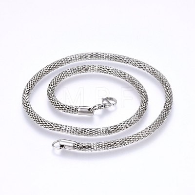 304 Stainless Steel Mesh Chain Necklaces NJEW-F227-10P-04-1
