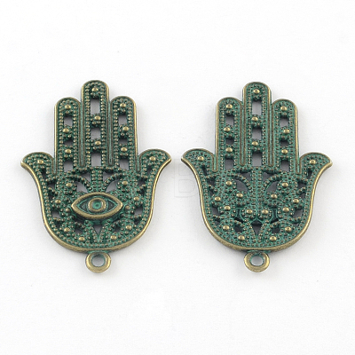 Zinc Alloy Hamsa Hand/Hand of Fatima/Hand of Miriam with Eye Pendants X-PALLOY-R065-028-FF-1