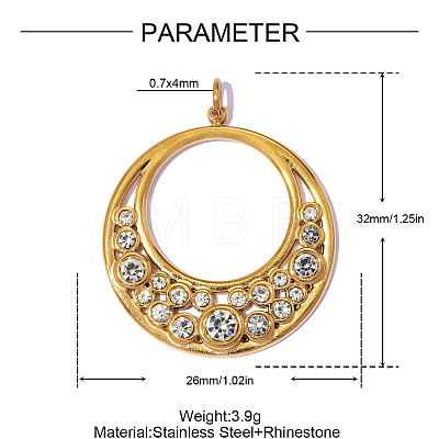 304 Stainless Steel with Rhinestone Pendants RB-OY001-42G-01-1