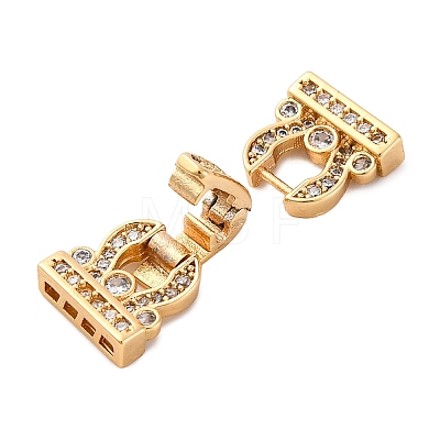 Brass Micro Pave Clear Cubic Zirconia Fold Over Clasps KK-P291-16G-1