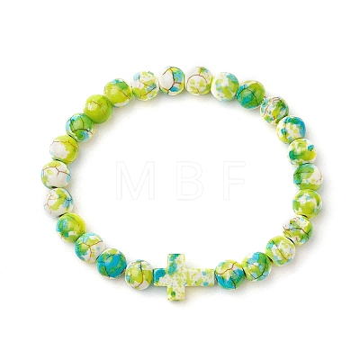 Round Synthetic Turquoise Beaded Stretch Bracelets for Womenm Men BJEW-JB11548-01-1