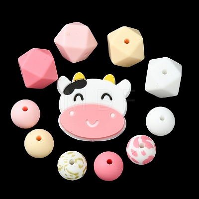Round/Polygon/Cow Head Food Grade Eco-Friendly Silicone Focal Beads SIL-F003-02-1