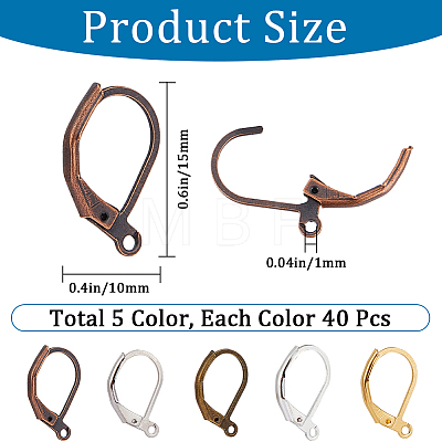 200Pcs 5 Colors Brass Leverback Earring Findings KK-SP0001-01-1