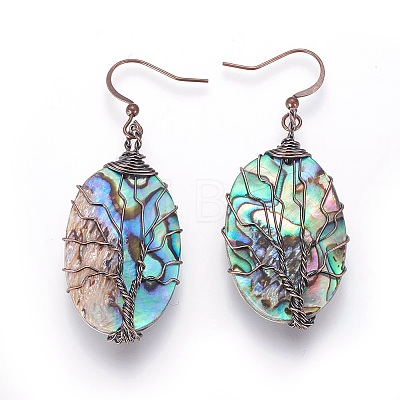 Abalone Shell/Paua Shell Dangle Earrings EJEW-L235-02R-1