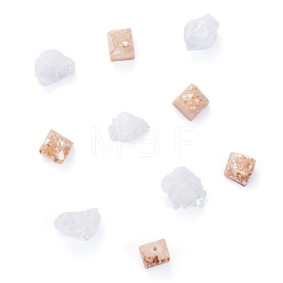 10Pcs 2 Colors Electroplated Raw Rough Natural Druzy Agate Beads G-TA0003-19-1
