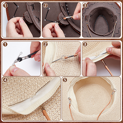 6Pcs 3 Styles Flat Leather Cord Hat Chains HJEW-UN00128-1