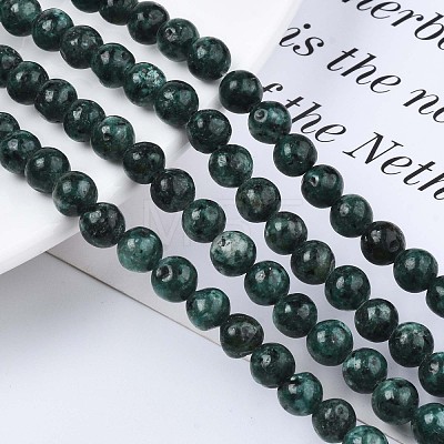 Dyed Natural Sesame Jasper Round Beads Strands G-R342-6mm-13-1