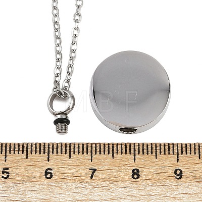 304 Stainless Steel Flat Round Pendant Pet Urn Ashes Necklaces NJEW-S455-01P-1