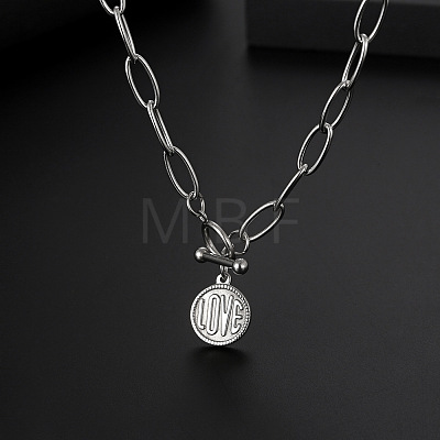 304 Stainless Steel Love Disc Coin Pendant Necklaces with OT Clasps for Women Men WG7163D-01-1