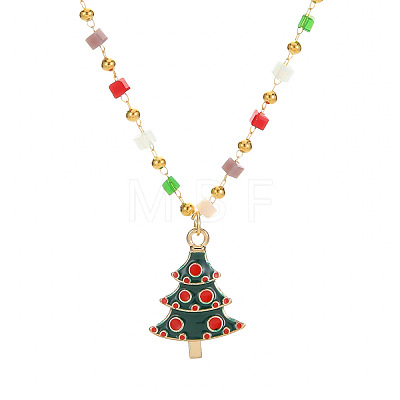 Christmas Alloy & Brass Red and Green Enamel Pendant Colorful Resin Beaded Necklaces for Women FS-WGF8F07-06-1