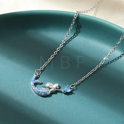 Brass Micro Pave Cubic Zirconia Heart Mermaid Pendant Necklaces for Women NJEW-S441-07B-P-1